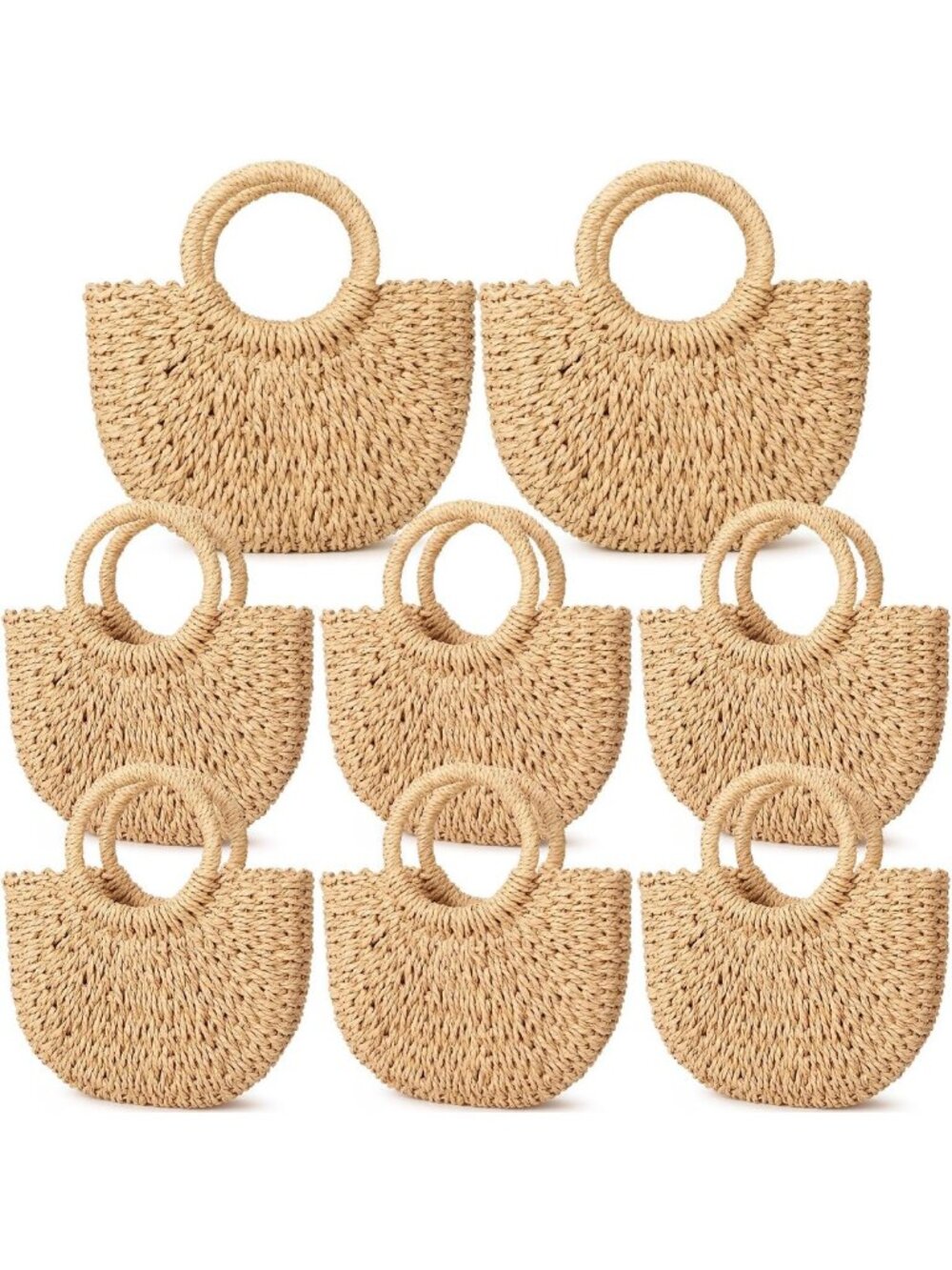 8 Pcs Semi Circle Rattan Woven Crossbody Bag Set - Retro Summer Beach Tote